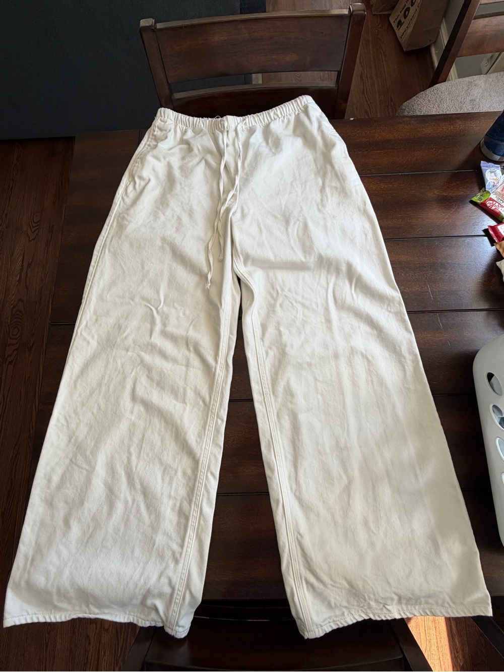 H&M Wide Leg Drawstring Pants - White